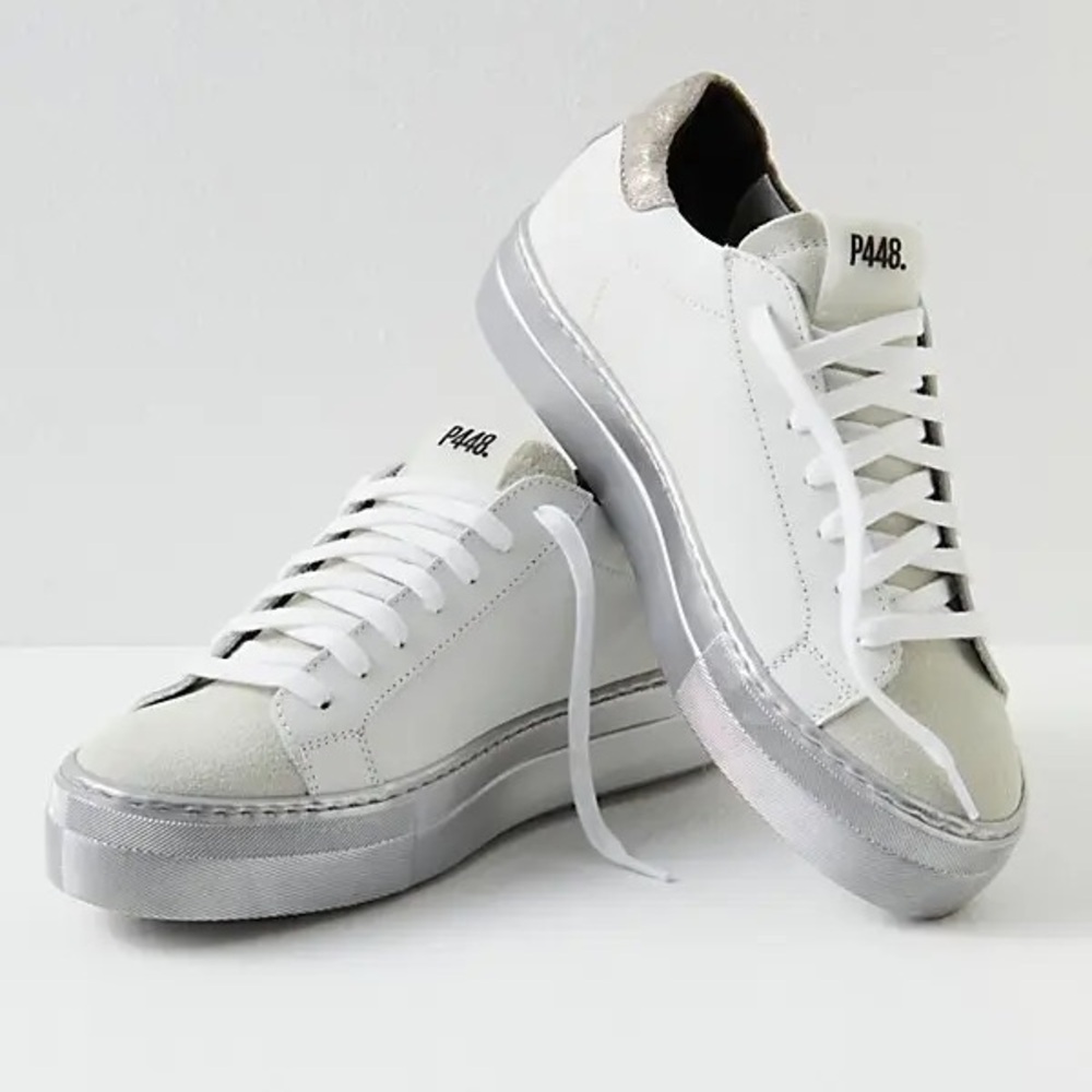 P448 Westwood Platform Sneakers, size 39, Metallic silver and white